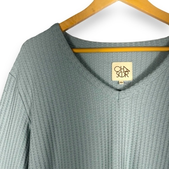 4 for $20 SALE! Chaser Waffle Knit Thermal V Neck Long Sleeve Top, Mint, Size XL - Picture 4 of 10